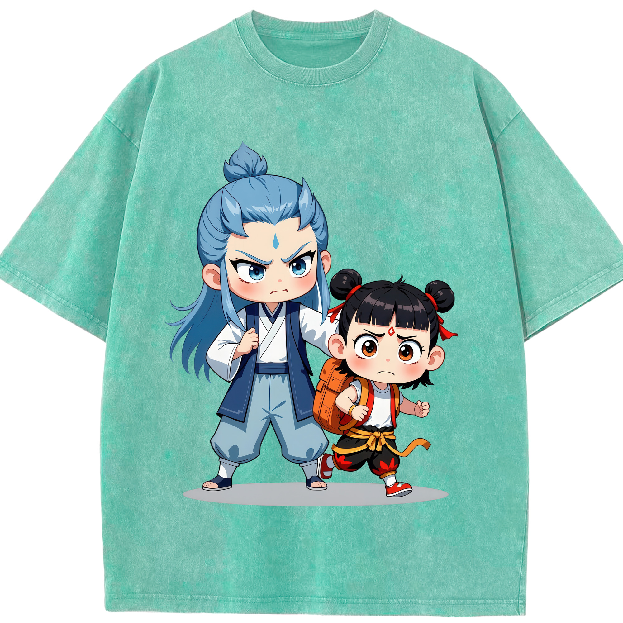 （画像用） Ne Zha 2 ナタ 魔童の大暴れ 綿100% ヴィンテージ風 半袖Tシャツ（フロントプリント）